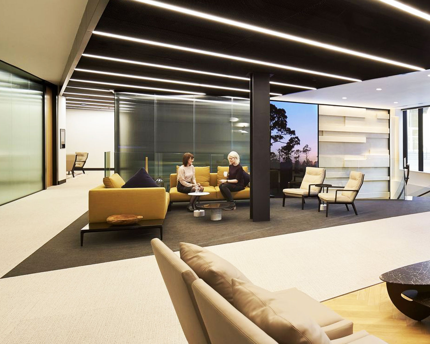P1162 Blue Chip Corporate Office Lighting Design Tech Company Custom Angle Cut Linear Lights