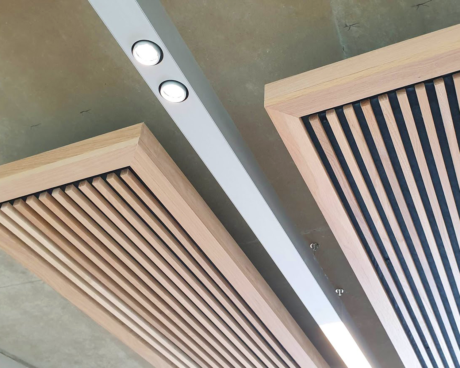 Arlico RHS Wisley Linear Light In Slatted Ceiling With Integrated High Cri Spotlights