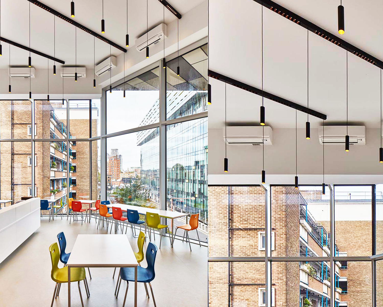 P1529 Commercial High Brightness Slim Black Tube Pendant Light On Linear Track System