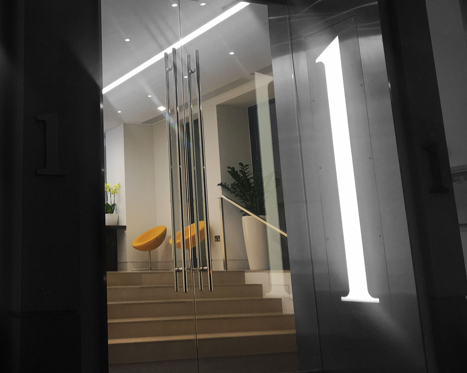 P1240 Bespoke Illuminated Outdoor Number Sign London Office