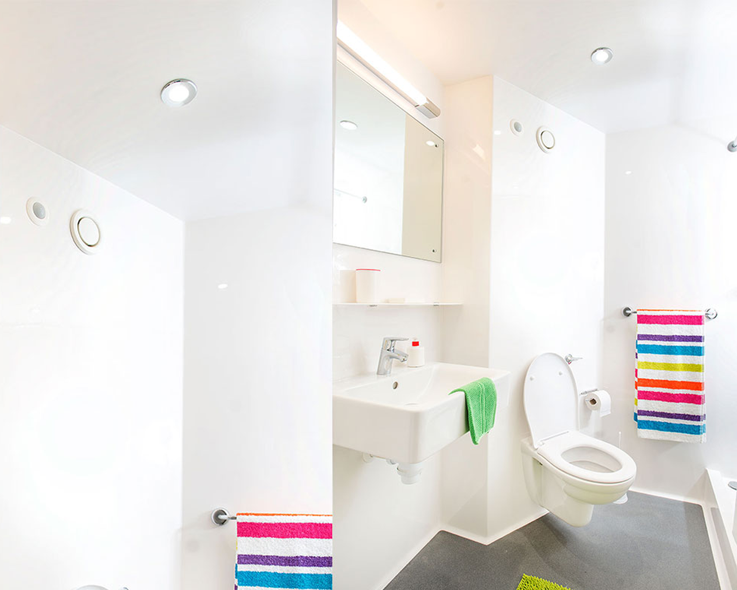 VE Value Engineered Lighting Low Cost IP Rated Chrome Downlight Student Bathroom