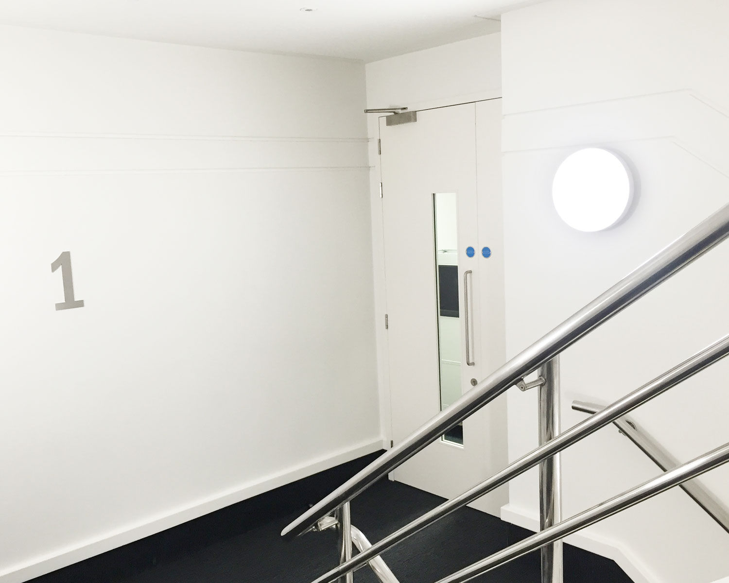P1162 Blue Chip Corporate Office Lighting Design Tech Company Stairway Core Lights